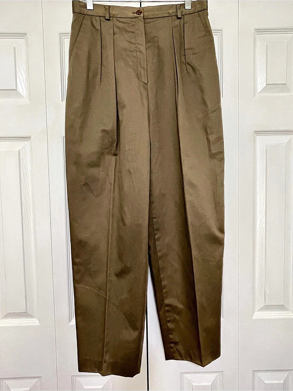 Vintage Liz Claiborne Collection Olive Pleated High Waist Trousers Sz12 Cotton